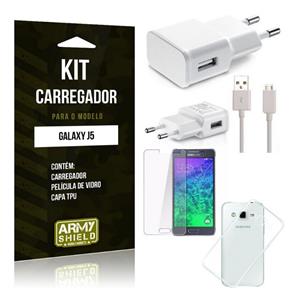 Kit Carregador Samsung J5 Película de Vidro + Capa Tpu + Carregador -Armyshield