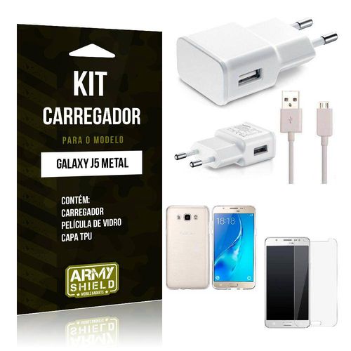 Kit Carregador Samsung J5 Prime Película de Vidro + Capa Tpu + Carregador -Armyshield