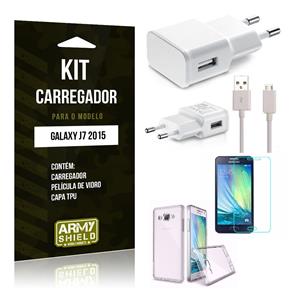 Kit Carregador Samsung J7 2015 Película de Vidro + Carregador + Capa TPU -ArmyShield