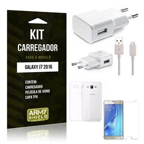 Kit Carregador Samsung J7 2016 Película de Vidro + Carregador + Capa TPU -ArmyShield
