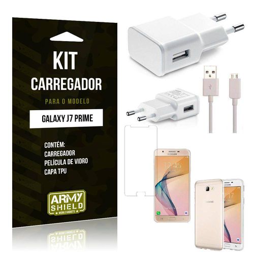 Kit Carregador Samsung J7 Prime Película de Vidro + Capa Tpu + Carregador -Armyshield