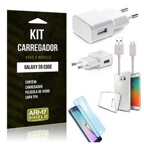 Kit Carregador Samsung S6 Edge Película de Vidro + Capa Tpu + Carregador -Armyshield