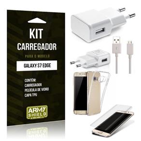 Kit Carregador Samsung S7 Edge Película de Vidro + Capa Tpu + Carregador -Armyshield