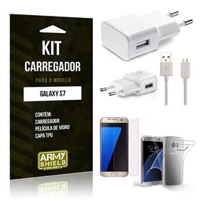 Kit Carregador Samsung S7 Película de Vidro + Carregador + Capa TPU -ArmyShield