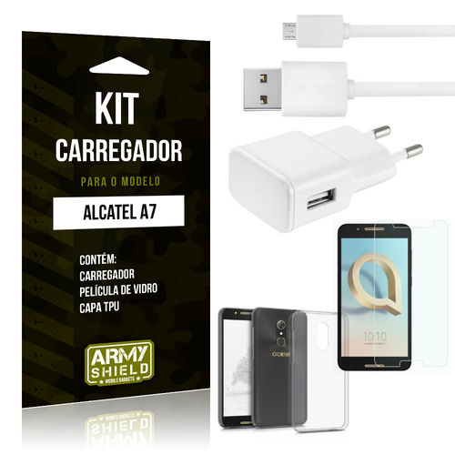 Tudo sobre 'Kit Carregador Tomada Alcatel A7 Carregador Tomada + Capa + Película - Armyshield'