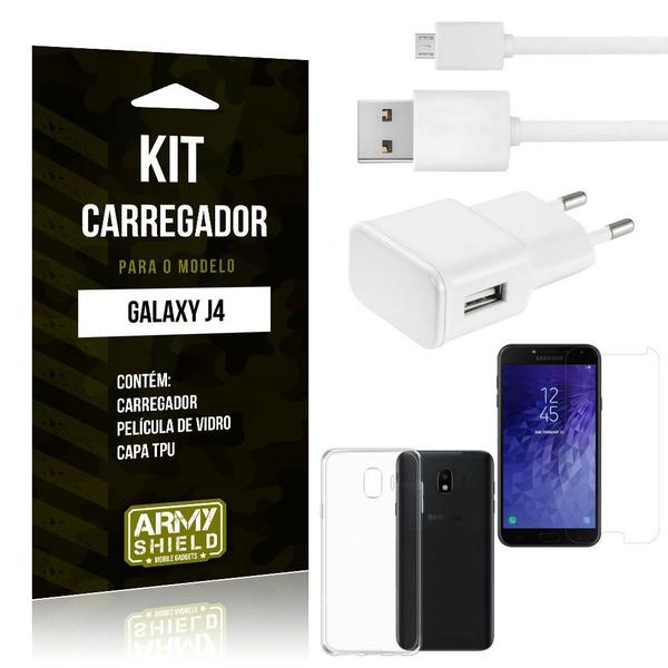 Kit Carregador Tomada Samsung J4 Carregador Tomada + Capa + Película - Armyshield