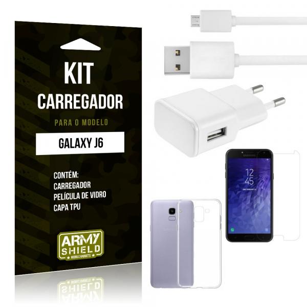 Tudo sobre 'Kit Carregador Tomada Samsung J6 Carregador Tomada + Capa + Película - Armyshield'