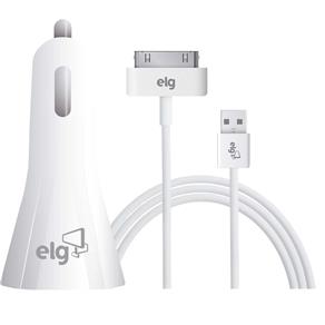 Tudo sobre 'Kit Carregador Veicular ELG KT3010 com 2 Saídas USB + Cabo ELG para Recarga/Sincronização Modelo 30 Pinos - 1 Metro'