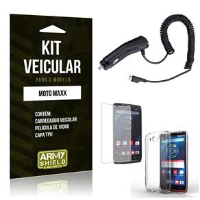 Kit Carregador Veicular Motorola Moto Maxx Carregador Veicular + Capa Tpu + Película de Vidro -ArmyShield