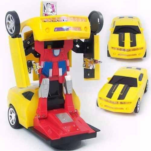 Kit 2 Carrinho Camaro Amarelo Vira Robô Transformers
