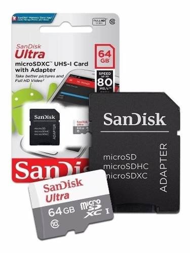 Cartão Micro Sd 64Gb Ultra Classe10 Sandisk 80Mb/s C/ Nf