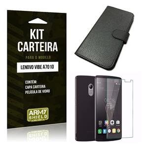 Kit Carteira Lenovo A7010 Vibe Película de Vidro + Capa Carteira -ArmyShield