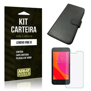 Kit Carteira Lenovo Vibe B Película de Vidro + Capa Carteira -ArmyShield
