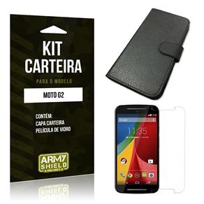 Kit Carteira Motorola Moto G2 Película de Vidro + Capa Carteira -ArmyShield