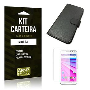 Kit Carteira Motorola Moto G3 Película de Vidro + Capa Carteira -ArmyShield