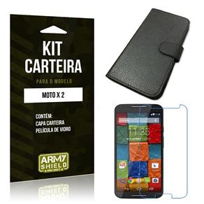 Kit Carteira Motorola Moto X2 Película de Vidro + Capa Carteira -ArmyShield