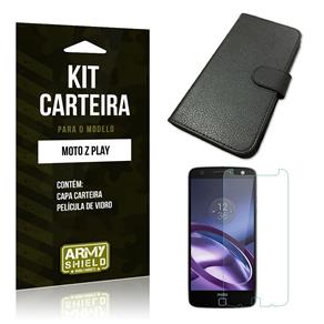 Kit Carteira Motorola Moto Z Película de Vidro + Capa Carteira -ArmyShield