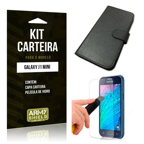 Kit Carteira Samsung J1 Mini Película de Vidro + Capa Carteira -Armyshield