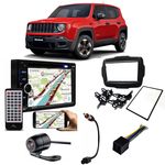 Kit Central Multimídia Multilaser Evolve Light Bluetooth/USB/Touch/DVD/MP3/MP4 C/ Câmera de Ré + Chicotes e Moldura Jeep Renegade PCD 2018 em Diante