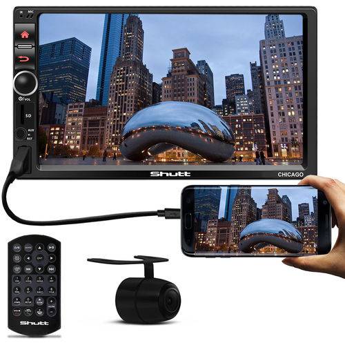 Kit Central Multimídia Shutt Chicago 2 Din 7" Bluetooth Usb Android Ios + Câmera Ré Colorida 2 em 1