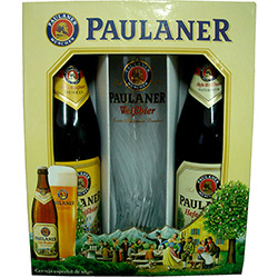 Kit Cerveja Alemã Paulaner Hefe-Weissbier (1 Garrafa Dunkel + 1 Garrafa Naturtrüb + 1 Copo 500ml)