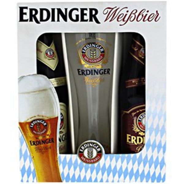 Kit Cerveja Erdinger 1 Unidade Tradicional 1 Unidade Dunkel + Copo 500 Ml