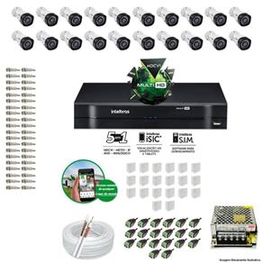 Kit Cftv 20 Câmeras VHD 3130B 720P 3,6mm DVR Intelbras MHDX 1032 + Acessórios