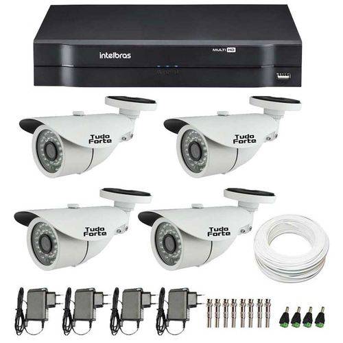 Tudo sobre 'Kit Cftv 04 Câmeras Infra Hd 720p Jl Protec 30mts + Dvr Intelbras Multi Hd + Acessórios'