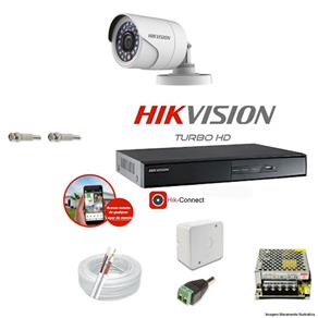 Kit CFTV 1 Câmera Hikvision DVR 04 Canais DS-7204 Acessórios