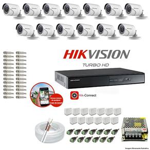 Kit CFTV 13 Câmeras Hikvision DVR 16 Canais DS-7216 Acessórios