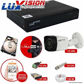 Kit Cftv 12 Câmeras Luxvision 720p Dvr 16 Canais Luxvision ECD 5 em 1 + HD 250GB