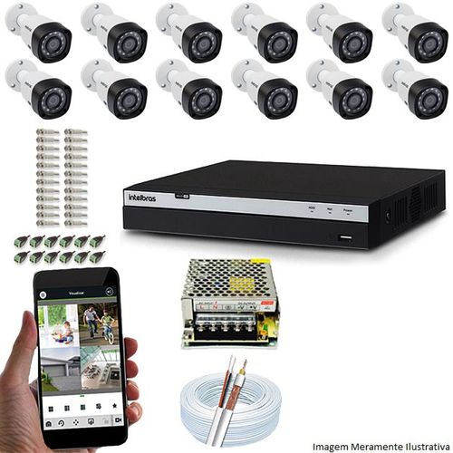 Kit Cftv 12 Câmeras Vhd 1220b 1080p 3,6mm Dvr Intelbras Mhdx 3016 + Acessorios