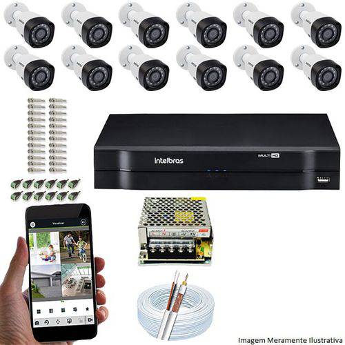 Kit Cftv 12 Câmeras Vhd 3120b 720p 2,6mm Dvr Intelbras Mhdx 1016 + Acessorios