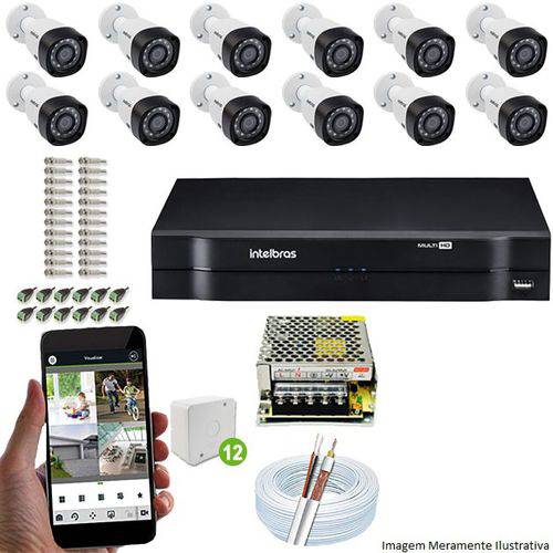 Kit Cftv 12 Câmeras Vhd 3130b 720p 3,6mm Dvr Intelbras Mhdx 1016 + Acessórios