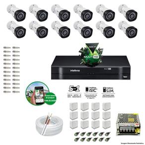 Kit CFTV 12 Câmeras VHD 3130B 720P 3,6mm DVR Intelbras MHDX 1016 + Acessórios