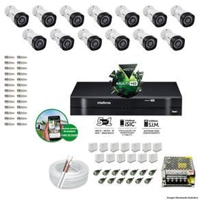 Kit CFTV 13 Câmeras VHD 3130B 720P 3,6mm DVR Intelbras MHDX 1016 + Acessórios