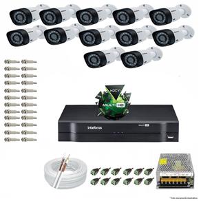 Kit Cftv 12 Câmeras VHD 3120B 720P 2,6mm DVR Intelbras MHDX 1016 + ACESSORIOS