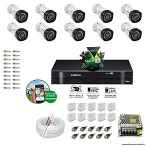 Kit CFTV 10 Câmeras VHD 3130B 720P 3,6mm DVR Intelbras MHDX 1016 + Acessórios