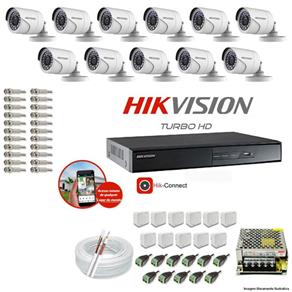 Kit CFTV 11 Câmeras Hikvision DVR 16 Canais DS-7216 Acessórios