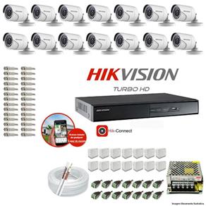 Kit CFTV 14 Câmeras Hikvision DVR 16 Canais DS-7216 Acessórios