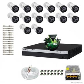 Kit CFTV 14 Câmeras VHD 1220B 1080P 3,6mm DVR Intelbras MHDX 3016 + ACESSORIOS