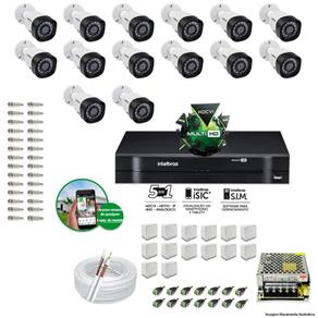 Kit CFTV 14 Câmeras VHD 3130B 720P 3,6mm DVR Intelbras MHDX 1016 + Acessórios