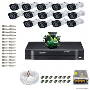 Kit CFTV 14 Câmeras VHD 3120B 720P 2,6mm DVR Intelbras MHDX 1016 + ACESSORIOS