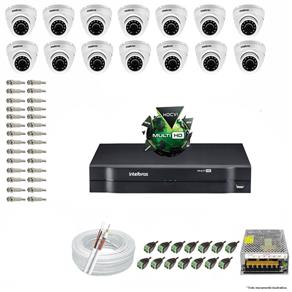 Kit CFTV 14 Câmeras VHD 3120D 720P 2,8mm DVR Intelbras MHDX 1016 + ACESSORIOS