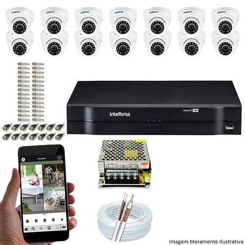 Kit Cftv 14 Câmeras Vhd 3120d 720p 2,8mm Dvr Intelbras Mhdx 1016 + Acessorios