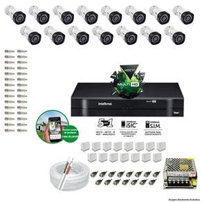 Kit CFTV 15 Câmeras VHD 3130B 720P 3,6mm DVR Intelbras MHDX 1016 + Acessórios