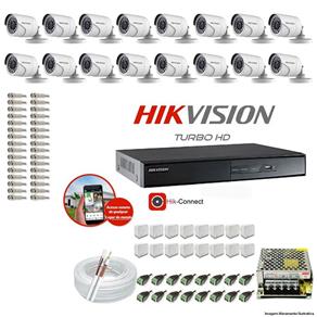 Kit CFTV 16 Câmeras Hikvision DVR 16 Canais DS-7216 Acessórios