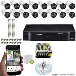 Kit Cftv 16 Câmeras VHD 3130B 720P 3,6mm DVR Intelbras MHDX 1032 + Acessórios