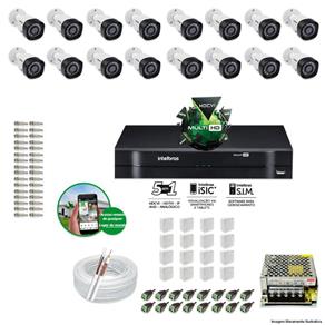 Kit CFTV 16 Câmeras VHD 3130B 720P 3,6mm DVR Intelbras MHDX 1016 + Acessórios