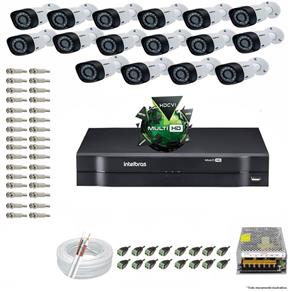 Kit CFTV 16 Câmeras VHD 3120B 720P 2,6mm DVR Intelbras MHDX 1016 + ACESSORIOS